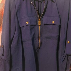 Womens Micheal Kors Navy Blue zippered Blouse 👚 💙 👌